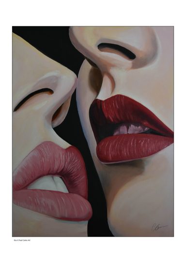 Two faces close to an embrace of the lips, suggestive and sensual
